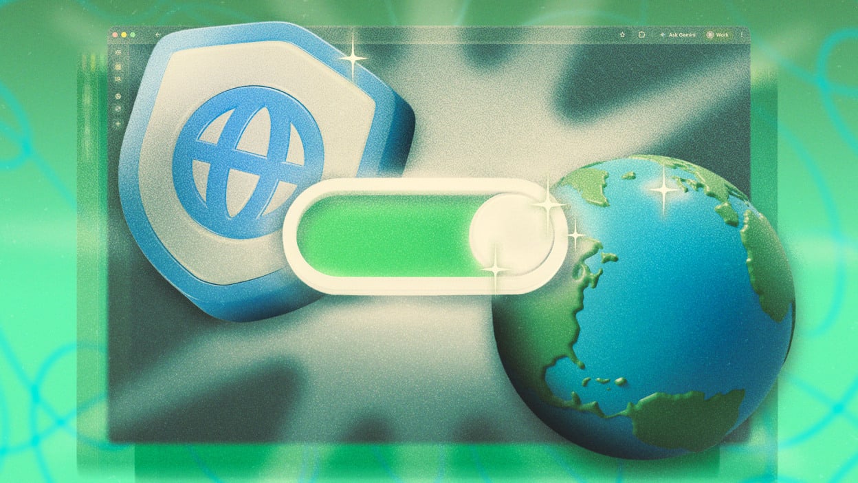 a settings slider in the center, with a privacy shield on the left and globe on the right